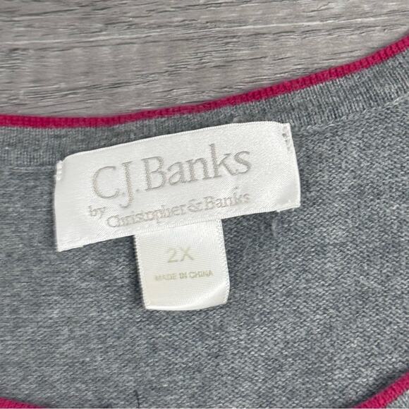 CJ Banks Dog Sweater Tank Top Plus Size 2X Gray Embroidered Sleeveless Shirt - Picture 4 of 6